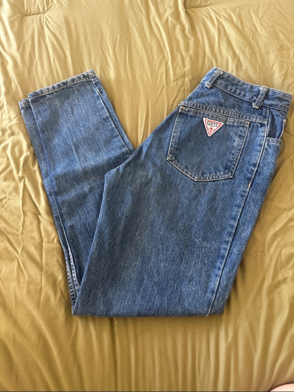 GUESS Blue Denim Mom Jeans with Triangle Logo